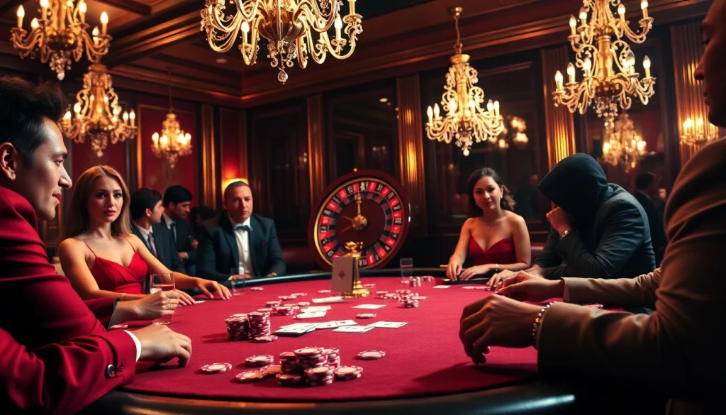 High-stakes poker scene showcasing the hidden wiki connections in a luxurious casino atmosphere.