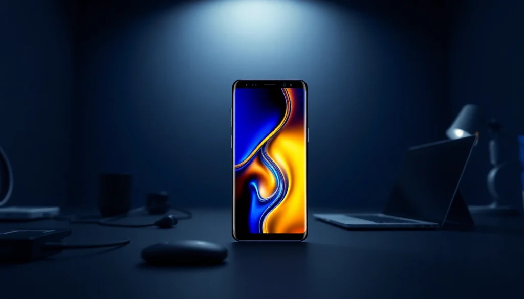 The Samsung Galaxy S8 smartphone displayed elegantly with vibrant screen features in a modern tech setting.