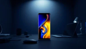 The Samsung Galaxy S8 smartphone displayed elegantly with vibrant screen features in a modern tech setting.