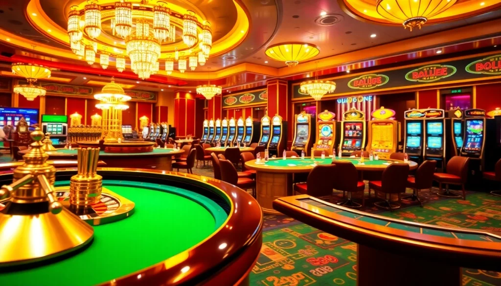 Experience the excitement of Tool xổ số siêu tốc with vibrant casino visuals, showcasing roulette wheels and enthusiastic players.