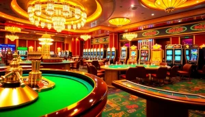 Experience the excitement of Tool xổ số siêu tốc with vibrant casino visuals, showcasing roulette wheels and enthusiastic players.