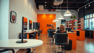 Salon Craiova showcasing a modern interior with styling stations and bright ambiance.