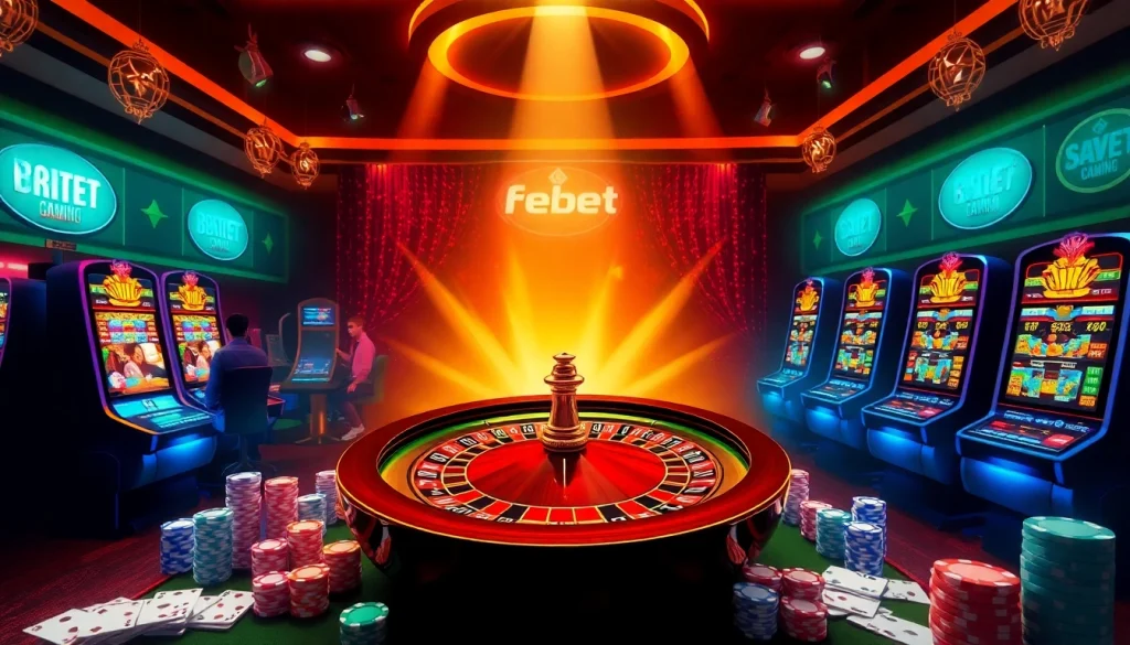Experience excitement in online gambling at https://febet8.com with poker chips and vibrant games.