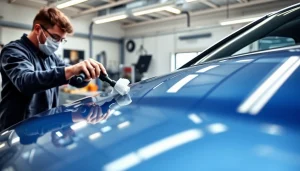 Applying ceramic coating Chattanooga for a high-shine finish on a vehicle.