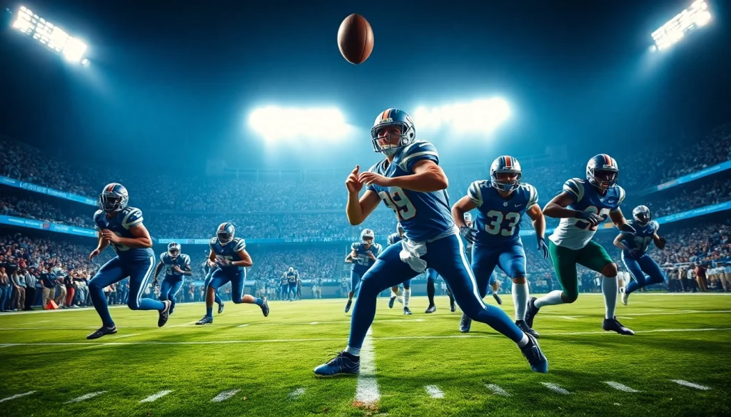 NFL schedule this weekend featuring action-packed players on the field during a night game.