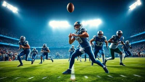 NFL schedule this weekend featuring action-packed players on the field during a night game.