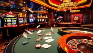 Experience situs deposit 5k at a luxurious casino with players engaged in high-stakes gaming.