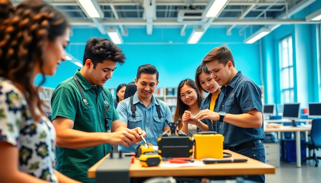 Students collaborating on a project, showcasing trade schools oahu's hands-on learning environment.