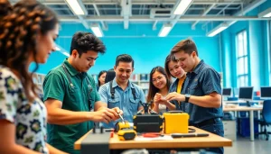 Students collaborating on a project, showcasing trade schools oahu's hands-on learning environment.