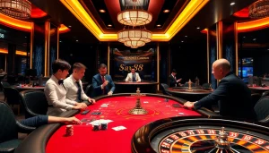 Players enjoying a professional poker game experience at say88's vibrant online casino.