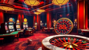 Players strategizing at a poker table in an exciting casino scene, highlighted by “88t” poker chips.