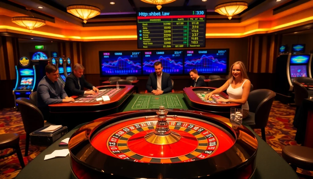 Engaging casino atmosphere at https://shbet.law/ with roulette excitement and joyful players.