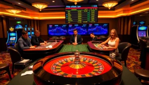 Engaging casino atmosphere at https://shbet.law/ with roulette excitement and joyful players.