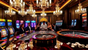 Experience the excitement of gambling at Man88 with a vibrant casino scene showcasing poker and slots.