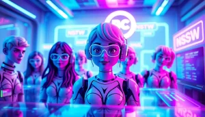 Interactive NSFW character AI showcasing customizable avatars in a vibrant digital interface.