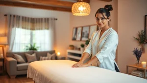 출장 massage therapy session setup in a calming home environment