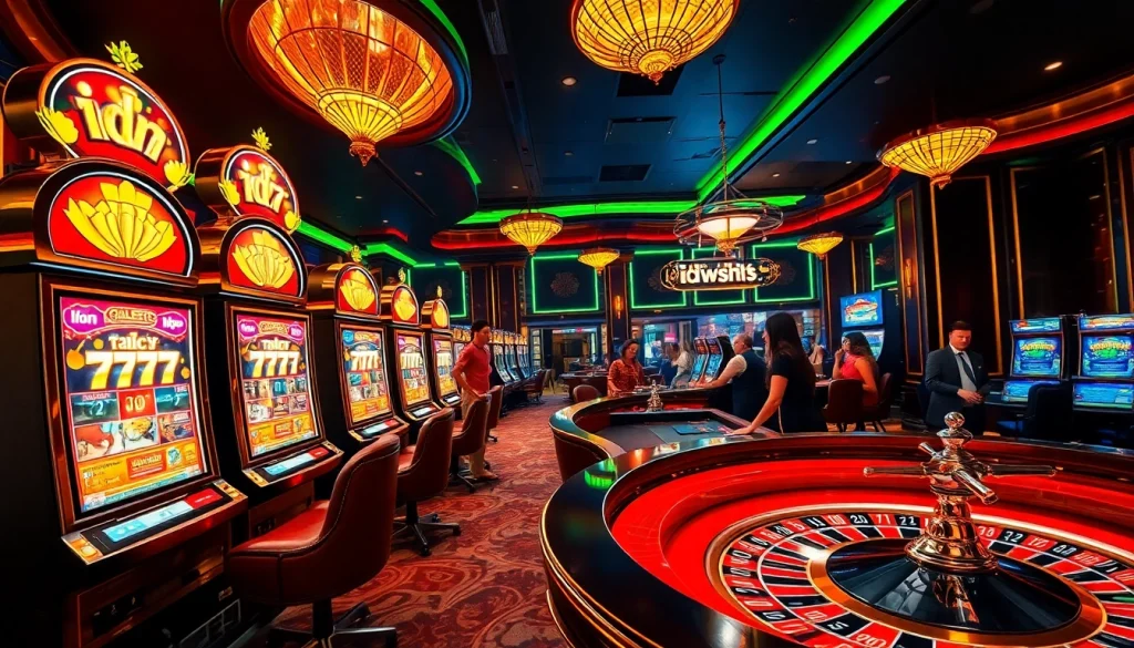 Experience the excitement of idn slot 777 at a luxury casino with vibrant slot machines.