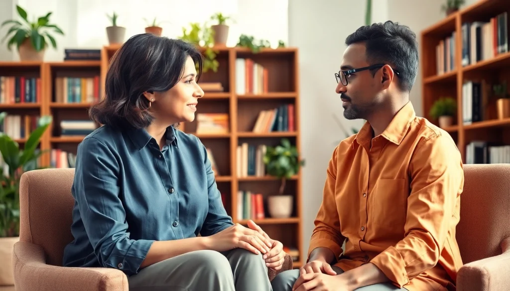 Engaging session on psychiatry in India between a psychiatrist and patient in a warm, inviting office.