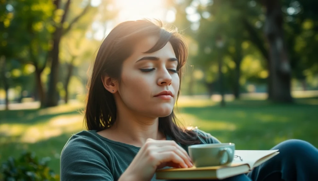 Anxiety symptoms depicted through a serene individual reflecting in nature, highlighting emotional tranquility.