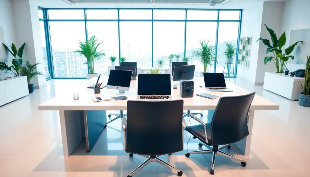 Brightet represents innovation in a modern, bright workspace filled with technology.