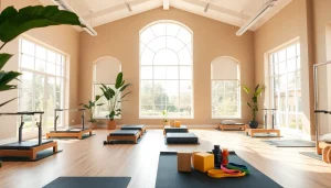 マシンとマットを備えた静かなピラティススタジオ。ウェルネスを追求する人々のための ピラティス おすすめ を提唱