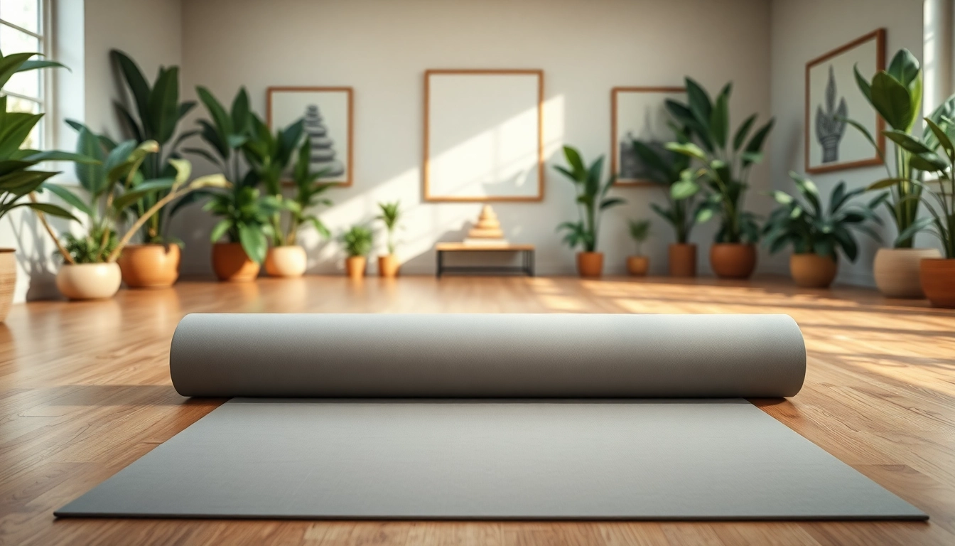 Stachelmatte auf einem beruhigenden yogastudio Boden mit Pflanzen umgeben, die Entspannung fördert.