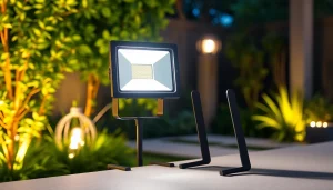 Verlichting met led breedstraler die een tuin verlicht en een sfeervolle ambiance creëert.