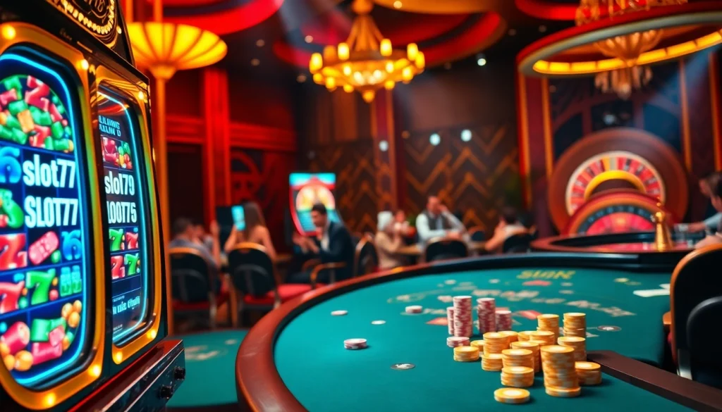 Sparking excitement at the slot777 gaming table with vibrant lights and eager players.