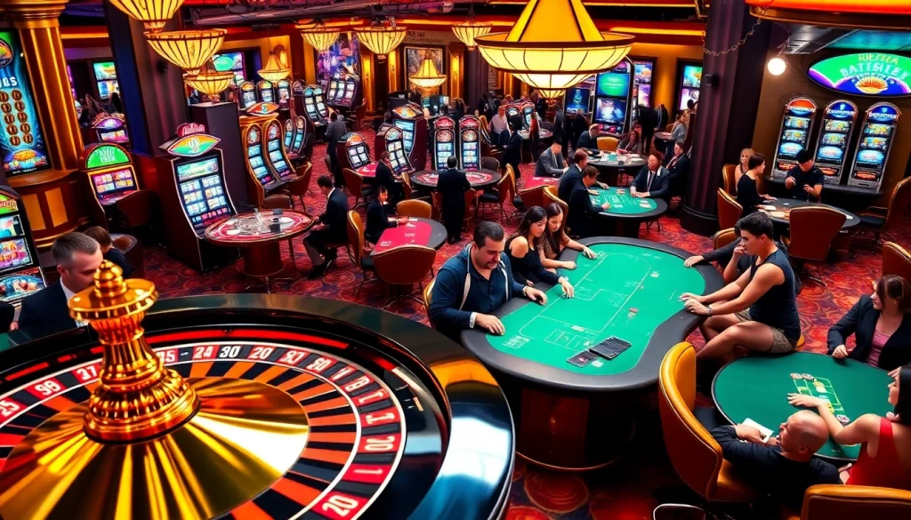 Vivez l'excitation du meilleur casino en ligne avec des joueurs autour des tables de poker et des roulettes.