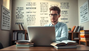 Student preparing to pass IT certification exams with focus and resources in a bright study space.