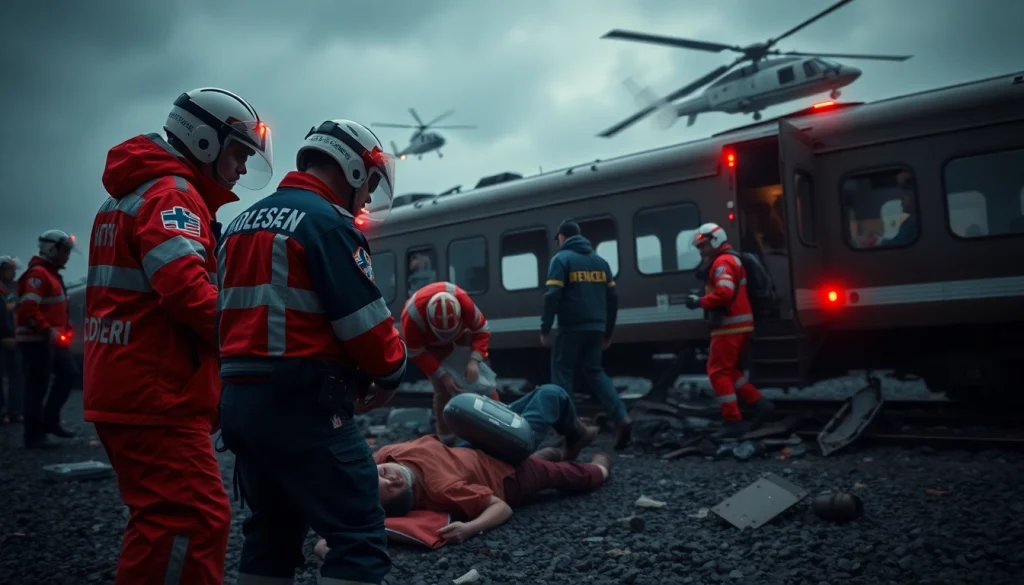 Emergency responders assist victims of the spain train crash, highlighting urgency and chaos in the scene.