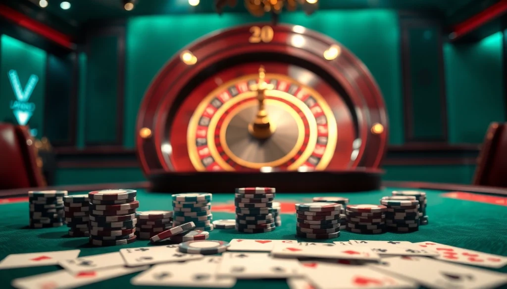 Experience the thrill of gambling with layarkaca21 at a luxurious poker table featuring vibrant chips and cards.