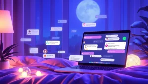 Engaging NSFW AI chat interface showcasing vibrant interactions amid a cozy digital landscape.