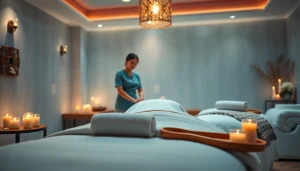 숙련된 치료사와 차분한 장식이 있는 러시아마사지의 편안한 분위기