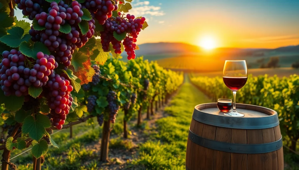 Enjoy the scenic beauty of the best wineries in California with vineyards and wine glasses.